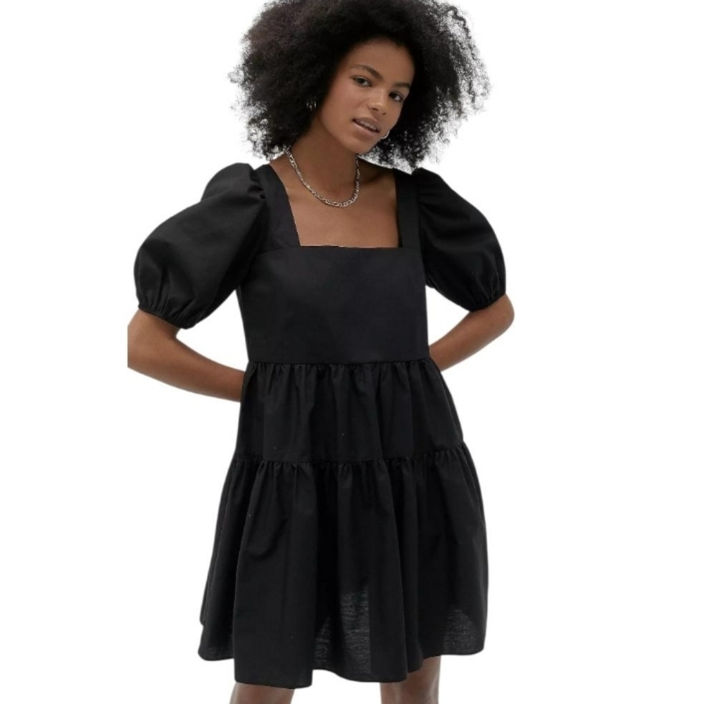 Womens Black Puff Sleeve Dress